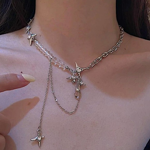 NEW SILVER DROP CROSS MULTILAYER LOLLITA PENDANT GOTHIC MINIMALIST NECKLACE - Picture 10 of 13